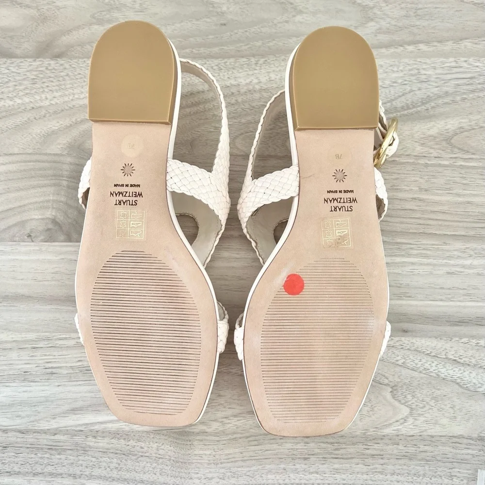 Stuart Weitzman Wovette Leather Flat Sandal | Cream Ivory | Size 7